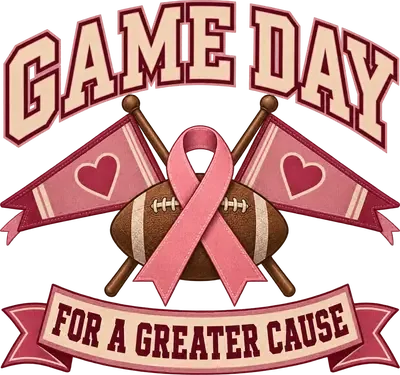 Game Day for a Greater Cause pink football DTF transfer design
